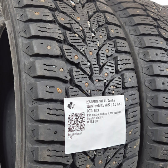 Käytetty: 205/55R16 94T XL Kumho Wintercraft ICE WI32