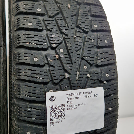 Käytetty: 205/55R16 94T Cordiant Snow-cross