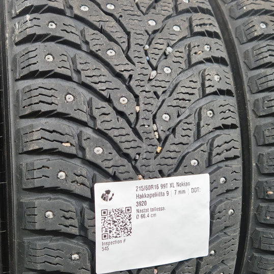 Käytetty: 215/60R16 99T XL Nokian Hakkapeliitta 9