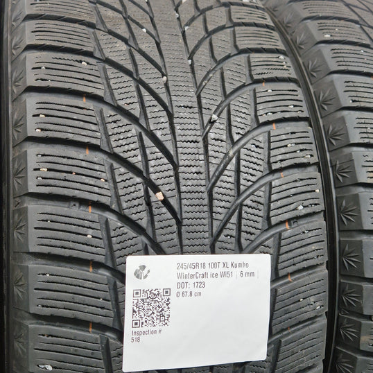 Käytetty: 245/45R18 100T XL Kumho WinterCraft ice Wi51
