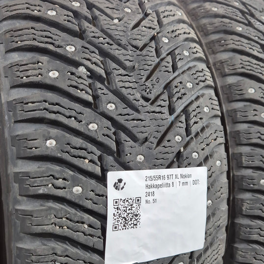 Käytetty: 215/55R16 97T XL Nokian Hakkapeliitta 8