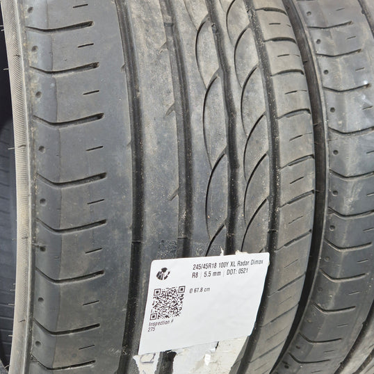 Käytetty: 245/45R18 100Y XL Radar Dimax R8