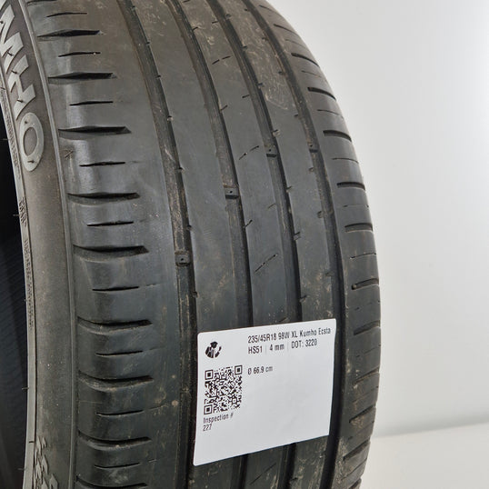 Käytetty: 235/45R18 98W XL Kumho Ecsta HS51