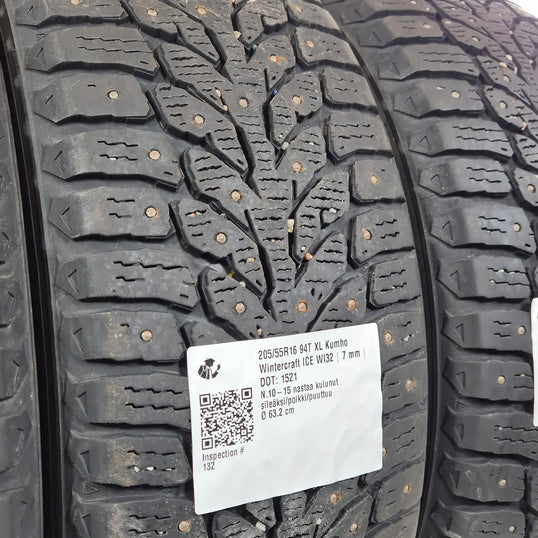 Käytetty: 205/55R16 94T XL Kumho Wintercraft ICE WI32