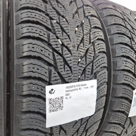 Käytetty: 195/55R16 91R XL Nokian Hakkapeliitta R3