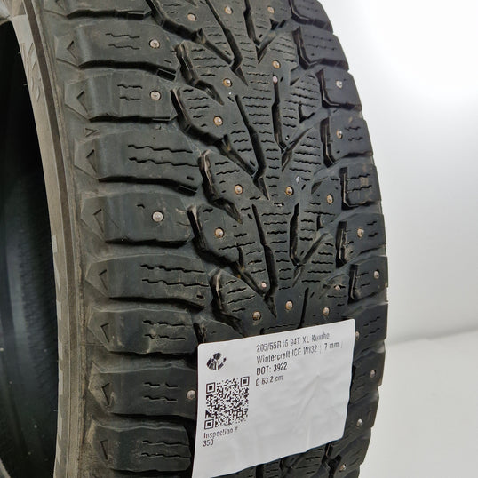 Käytetty: 205/55R16 94T XL Kumho Wintercraft ICE WI32